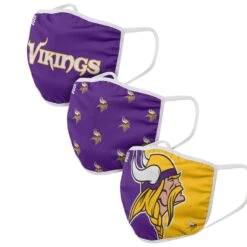 Unisex Minnesota Vikings NFL Reusable Game Time Face Covers (3-Pack)