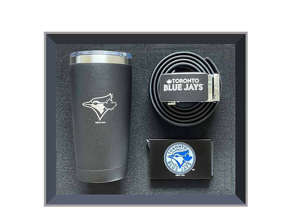 Golfing Buddies Toronto Blue Jays Gift Set- Coffee Tumbler, Ratchet Belt, And RFID Wallet 3 Golfing Buddies Toronto Blue Jays Gift Set- Coffee Tumbler, Ratchet Belt, And RFID Wallet