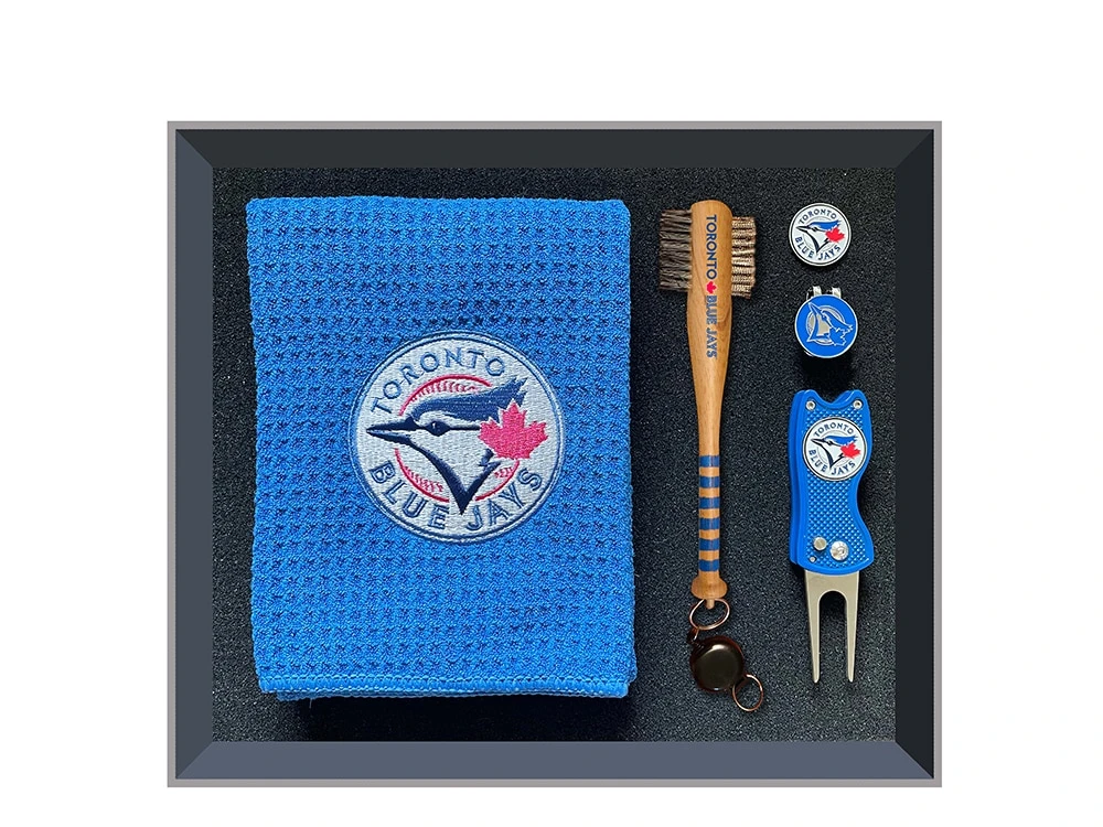 Golfing Buddies Toronto Blue Jays Gift Set- Waffle Towel, Bat Brush, Fix-It Tool, Hat Clip And Ball Marker 3 Golfing Buddies Toronto Blue Jays Gift Set- Waffle Towel, Bat Brush, Fix-It Tool, Hat Clip And Ball Marker